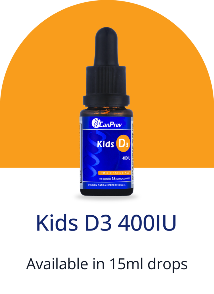 CanPrev Kids D3 400IU vitamin D3 drops bottle with dropper